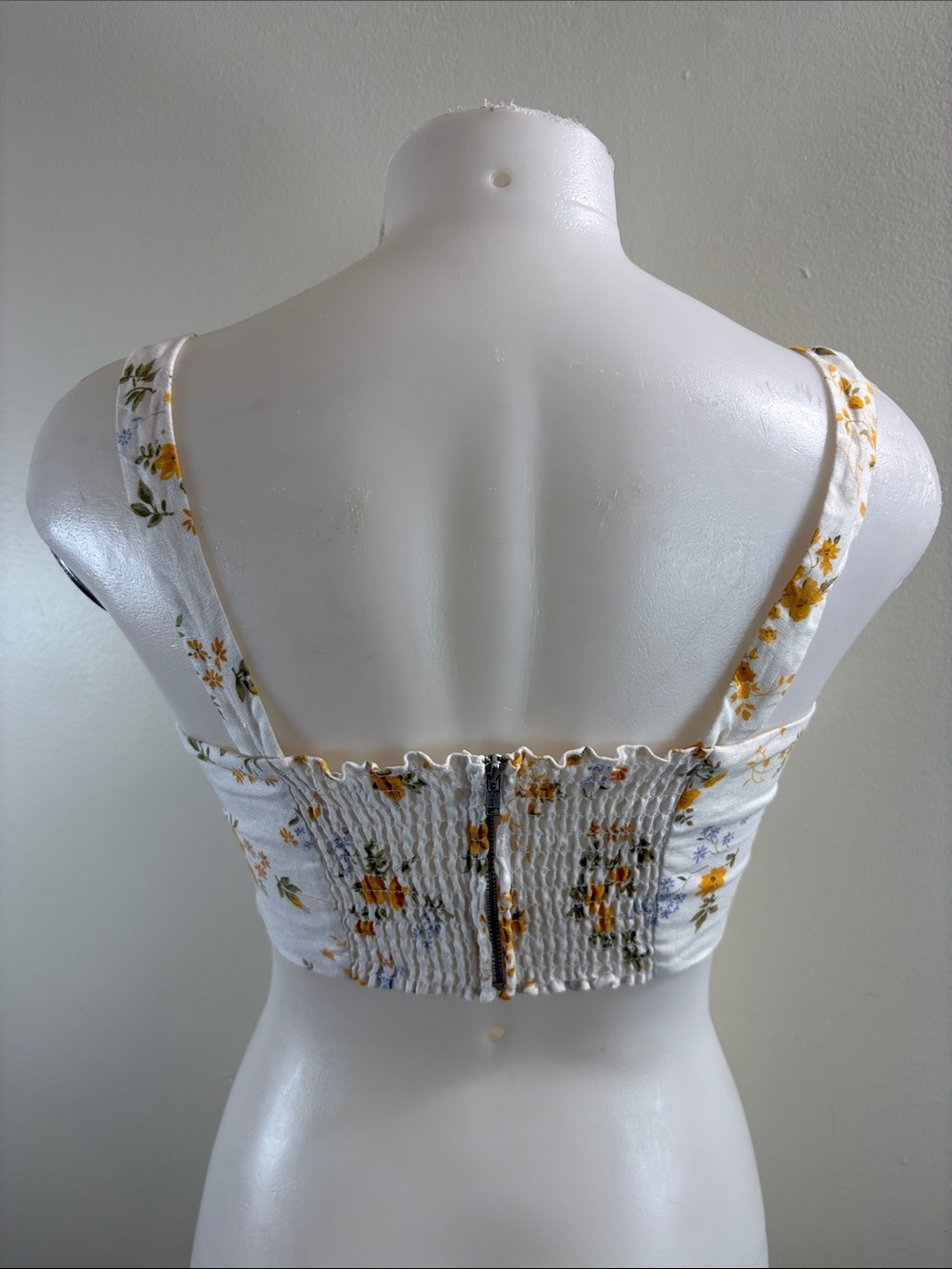 Reformation Cream Floral Square-Neck Crop Top with Yellow Blossoms - Picture 3 of 12
